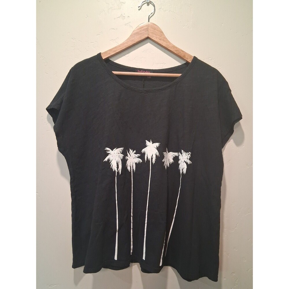 FRESH PRODUCE OS Black Tall White Palms Slub Knit Roomy Boxy Sleeveless Beach